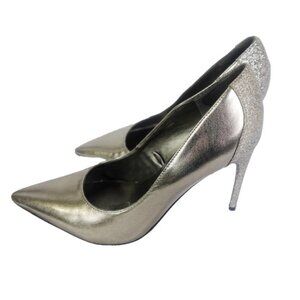 Marc Fisher Metallic Silver Heels Pointed Toe Glitter Back Pumps Sz‎ 8.5